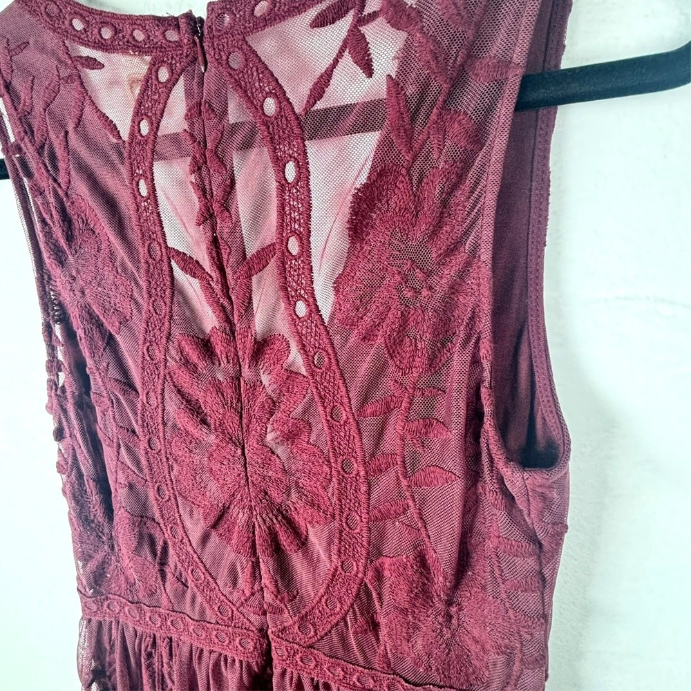 Wishlist Festival Maxi Dress Burgundy Lace Romantic Romper Vamp Whimsigoth S - Picture 6 of 8